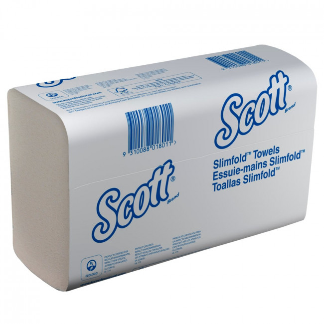 Бумажные полотенца в пачках Scott® SlimFold, белые, однослойные, 12 пачек х 147 листа (цена за 1 коробку), Арт.5856