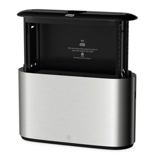 Диспенсер настольный Tork Image Design для листовых полотенец сложения Multifold 460005 в открытом состоянии