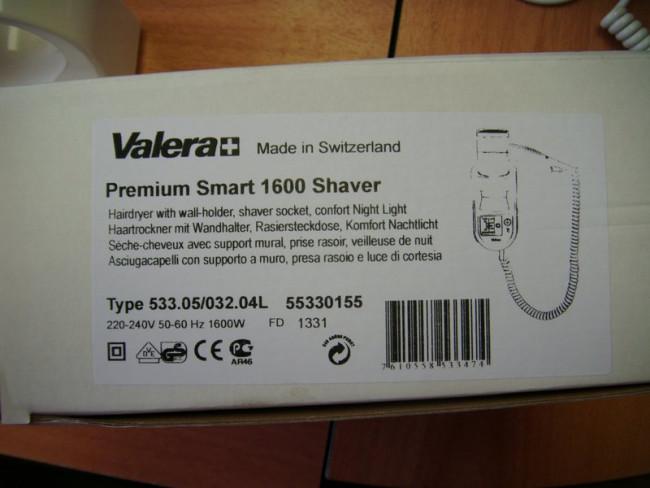 Фен гостиничный Valera Premium Smart 1600 Shaver, белый, Арт.533.05/032.04L