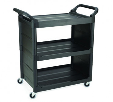 Тележка сервисная закрытая с двух сторон Rubbermaid три полки FG342100BLA